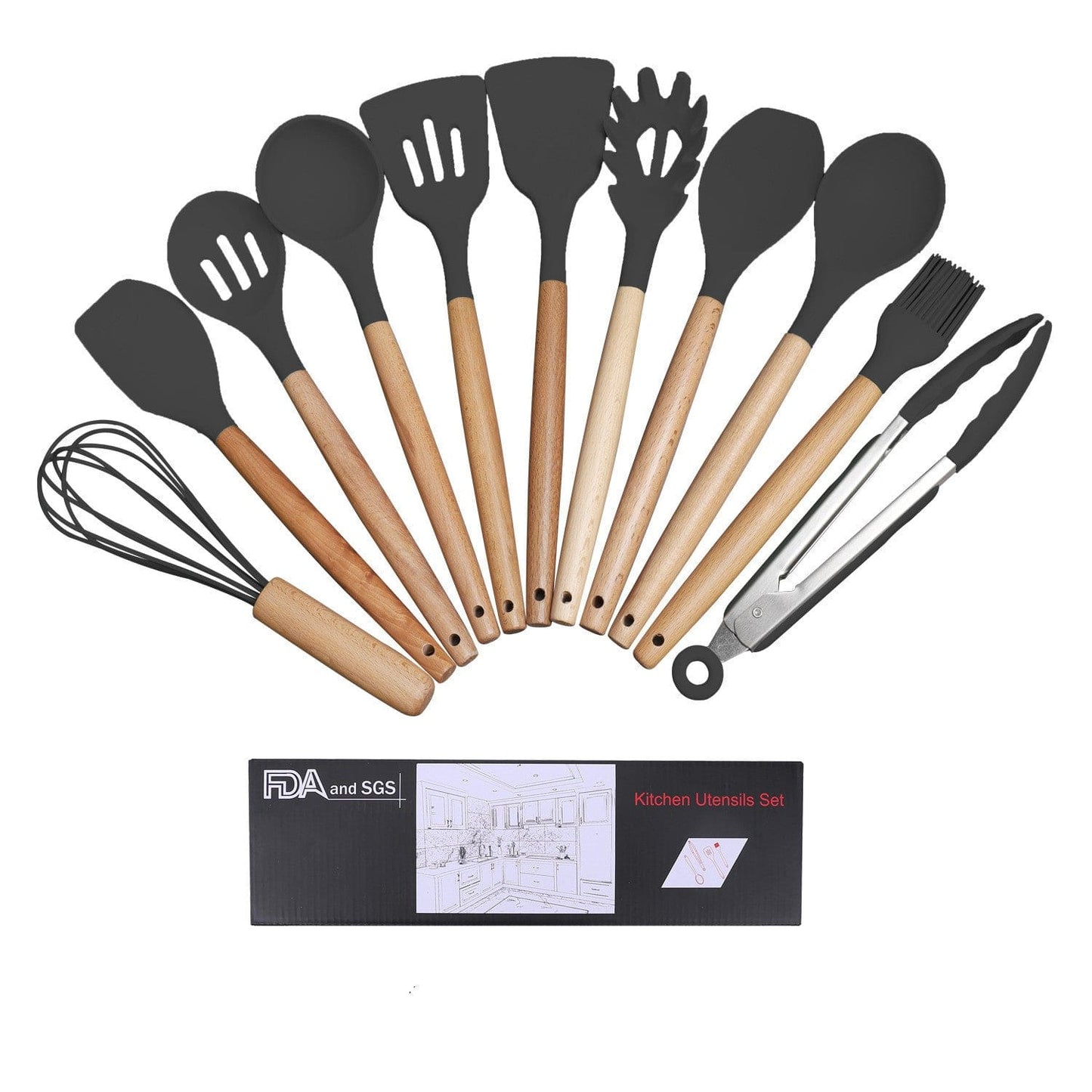 Profectus Store 0 Dark grey suit SilliconeWood Kitchen Tool Set