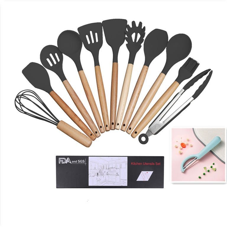 Profectus Store 0 Dark grey Light Blue suit SilliconeWood Kitchen Tool Set